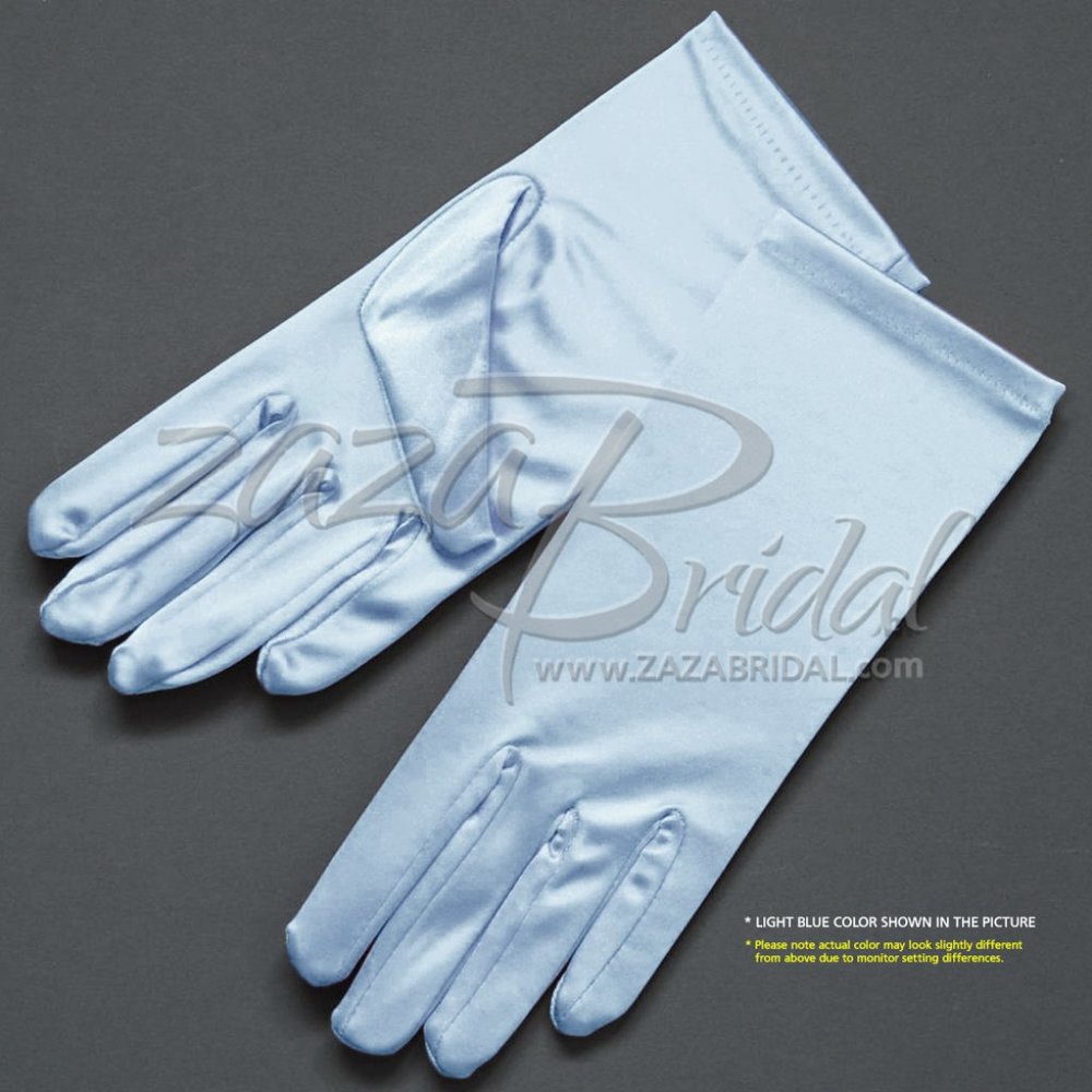 Shiny Stretch Satin Dress Gloves Wrist Length 2BL - Light Blue